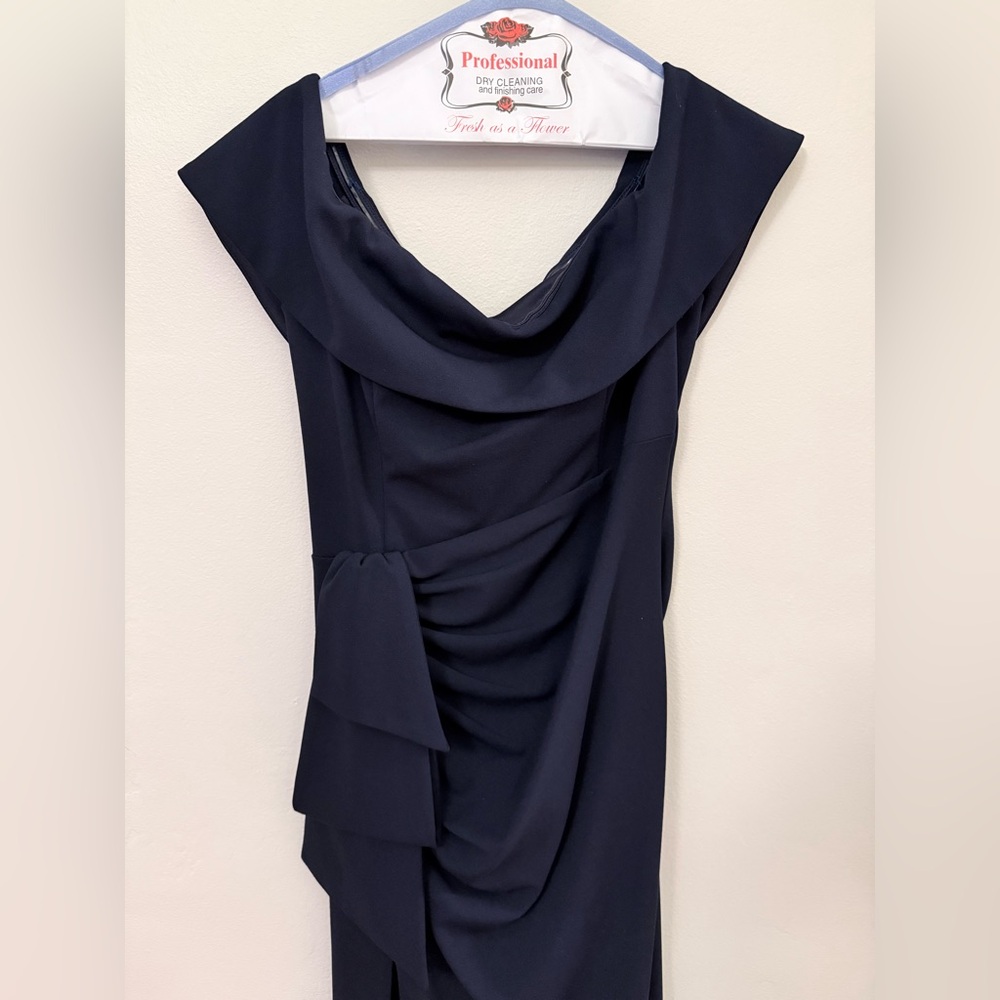 Xscape Navy Blue Off-the-shoulder Slit Dress 16 - Picture 4 of 14